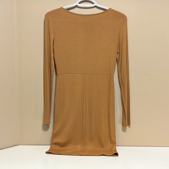 Forever 21 Tie Front Tan Long Sleeve Dress - Picture 4 of 4